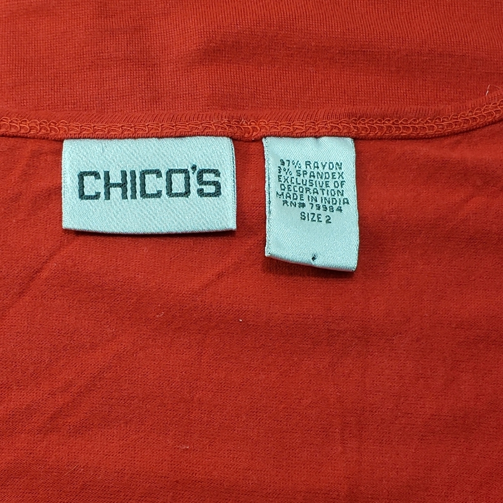 Chico's Red Asian Inspired long sleeve V-Neck Size 2 - Picture 5 of 5